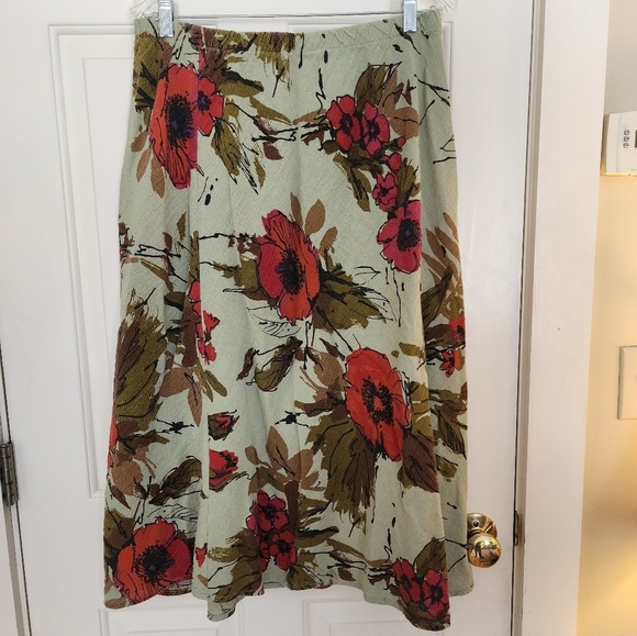 Cmc Dresses & Skirts - CMC color Me Cotton Floral Midi Skirt Size Xl Green Pink Floral Feminine Spring